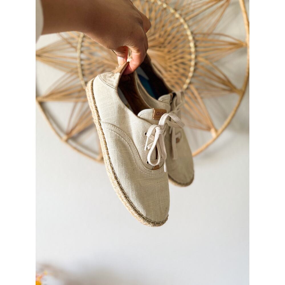 Olukai Women's Kaula Pa'a Li Espadrille Comfort Sneaker Tapa Cream Natural Sz 9